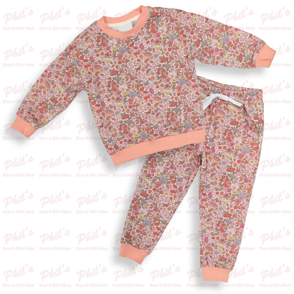 Girls' Pink Floral Two-Piece Jogger Set