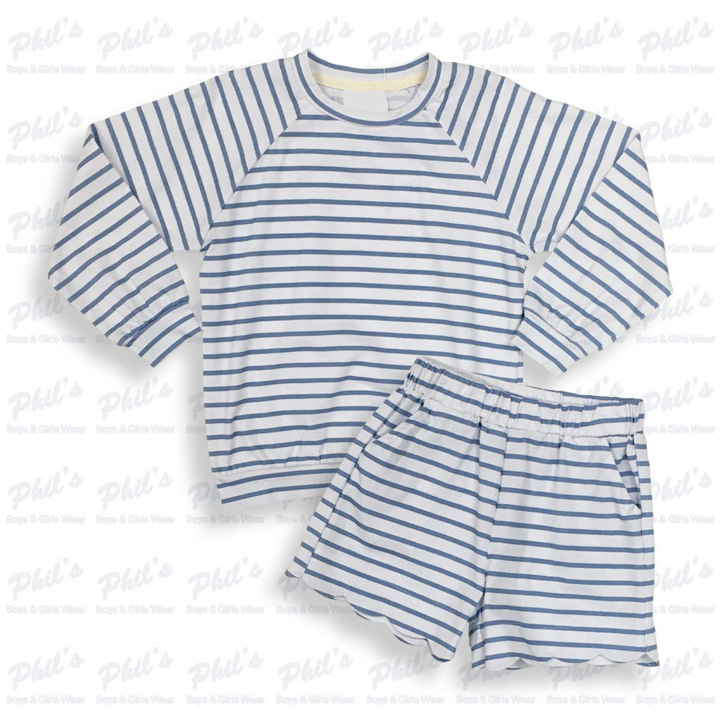 Girls' Blue & White Stripe Top & Shorts Set