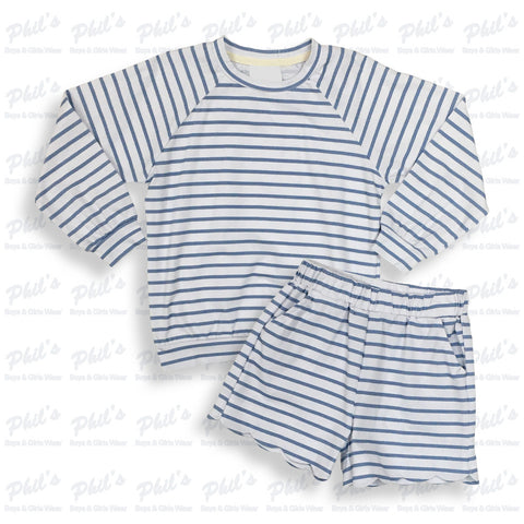 Girls' Blue & White Stripe Top & Shorts Set
