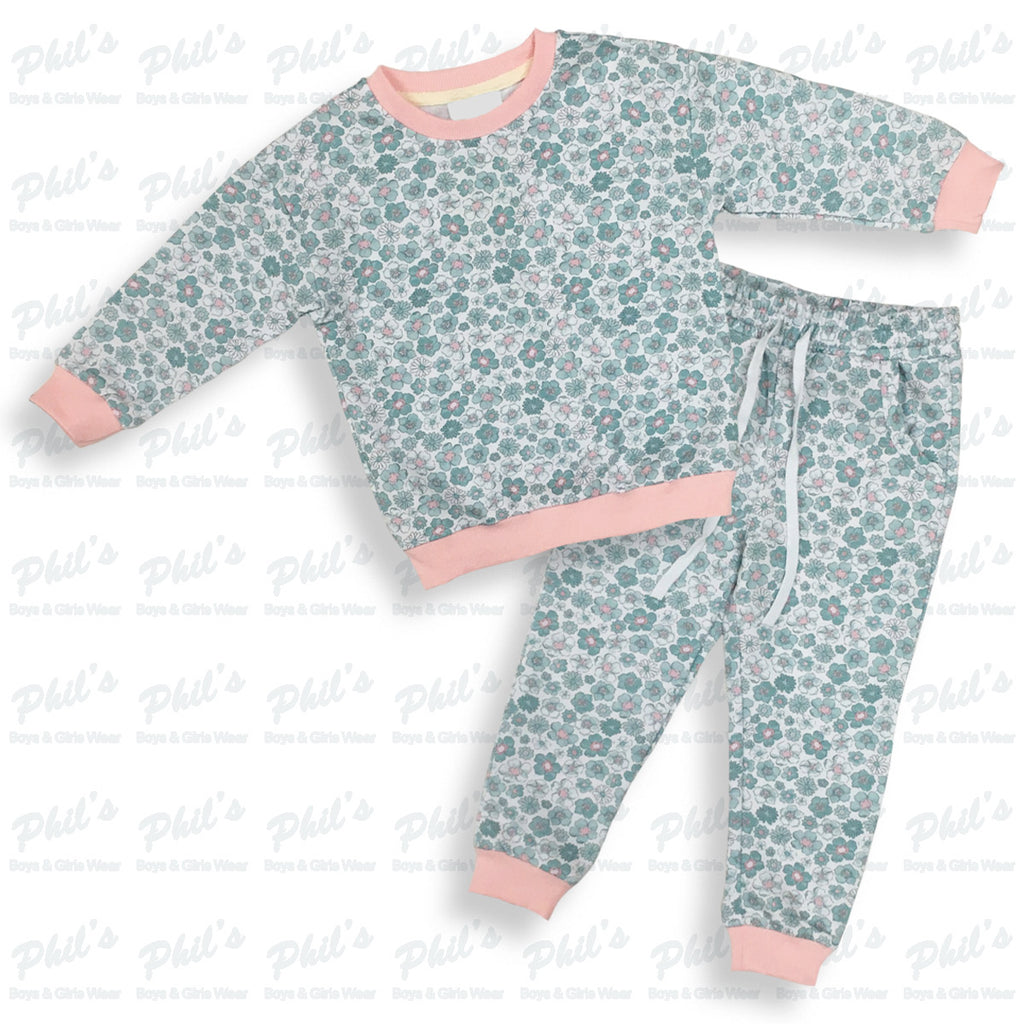 Girls' Blue Floral Two-Piece Jogger Set