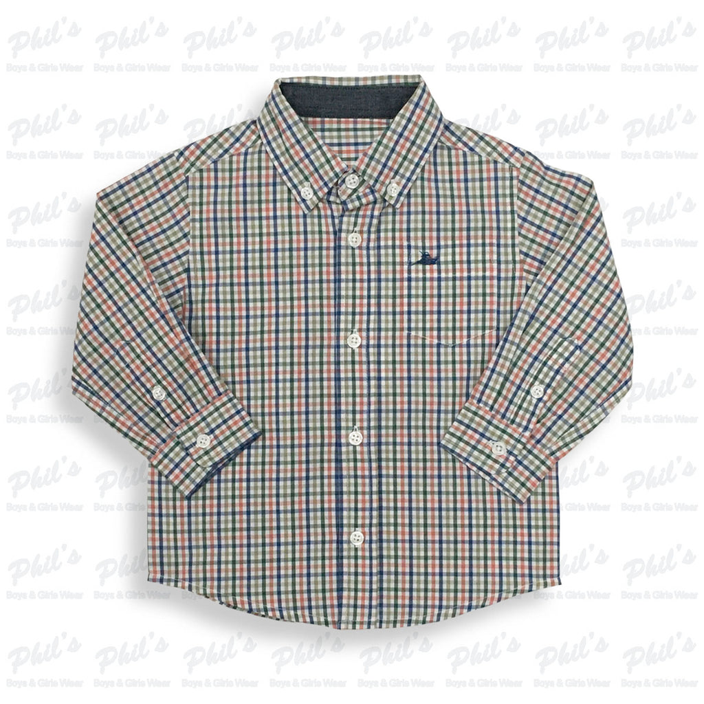 Boys' Salmon Khaki Green & Blue Plaid Long-Sleeve Button-Down Shirt