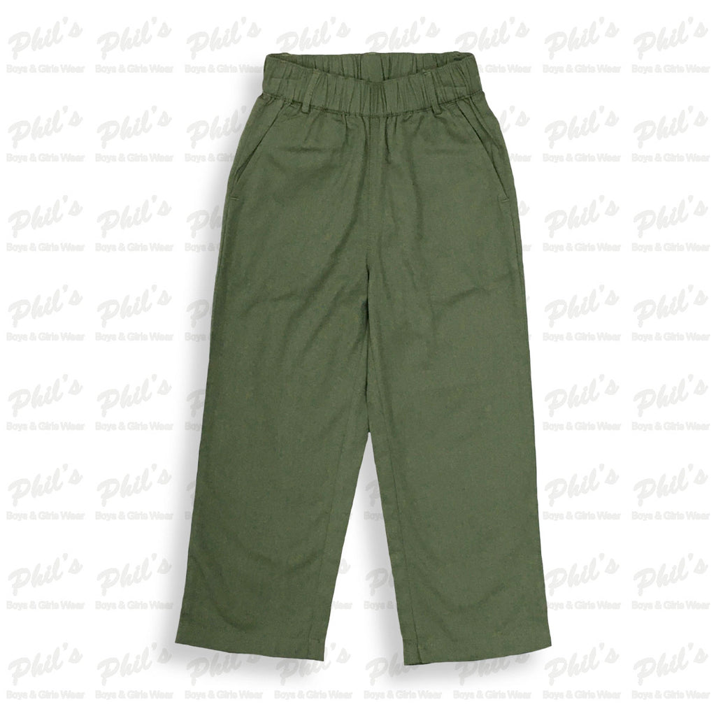 Boys' Olive Green Elastic Waist Dress Pants