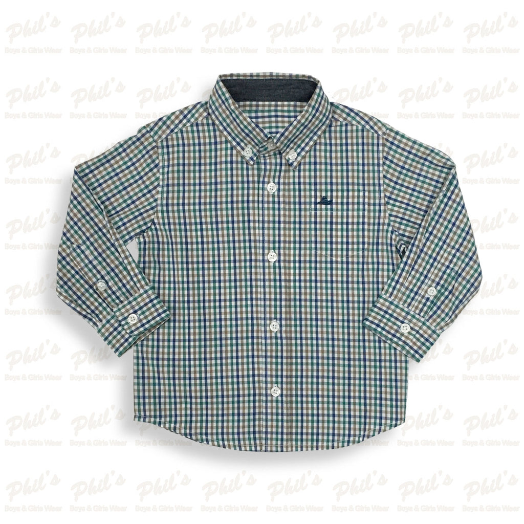Boys' Khaki Green & Blue Plaid Long-Sleeve Button-Down Shirt