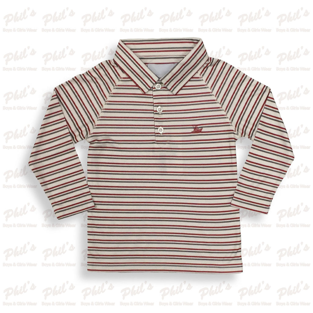 Boys' Cream Red & Grey Stripe Polo Shirt