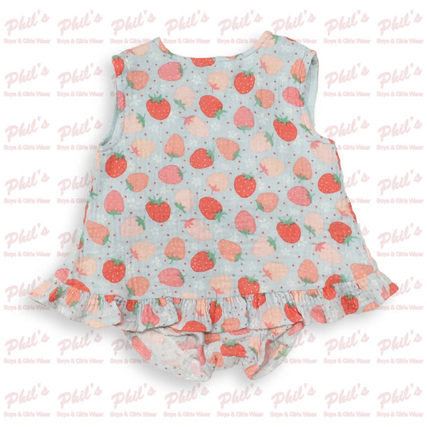 Strawberry Cross-Back Muslin Bloomer Set