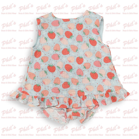 Strawberry Cross-Back Muslin Bloomer Set