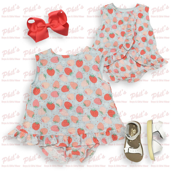 Strawberry Cross-Back Muslin Bloomer Set