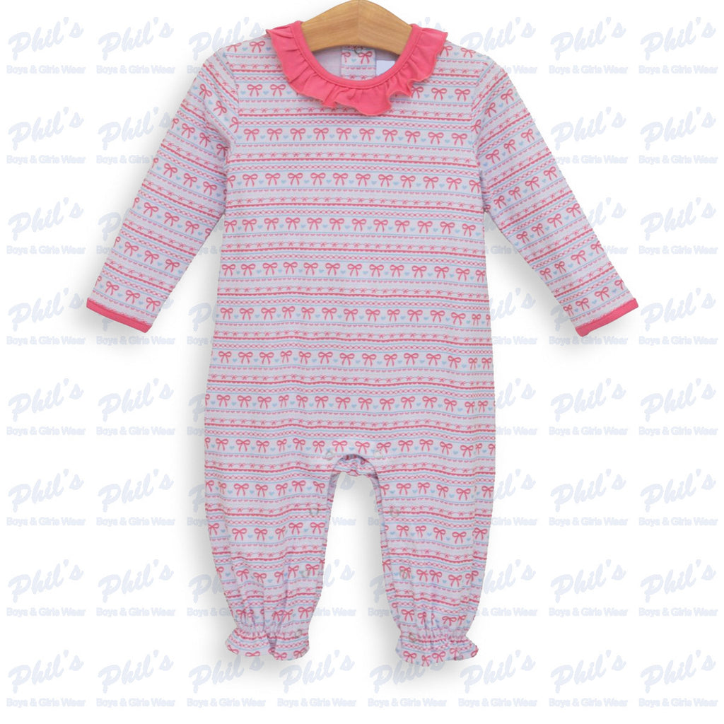 Baby Girls' Pink Bow Stripe Long-Sleeve Romper