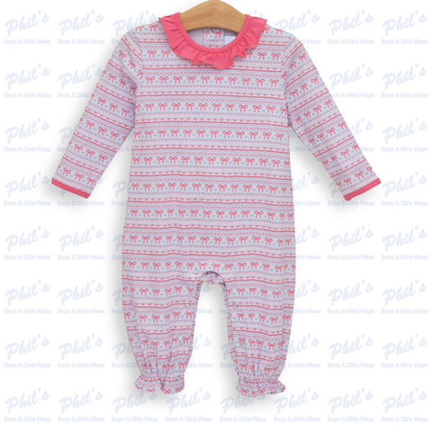 Baby Girls' Pink Bow Stripe Long-Sleeve Romper