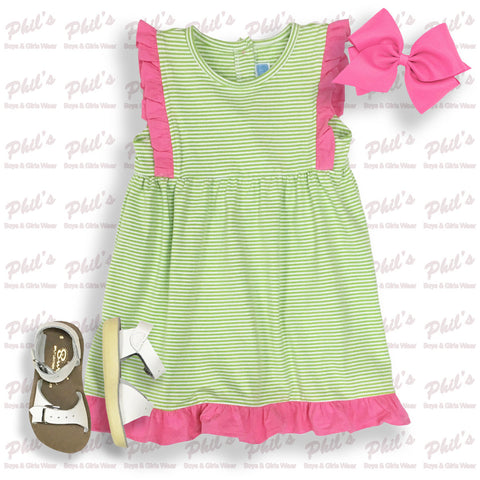 Lime Stripe Dress w/ Pink Ruffles