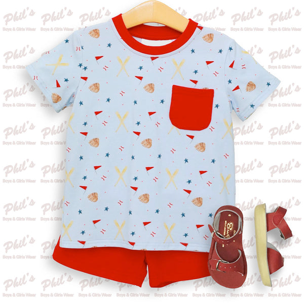 Baseball Printed Pocket Tee Short Set