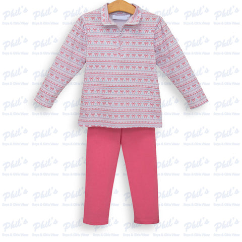 Girls' Pink Bow Stripe Quarter-Zip & Pink Leggings Set