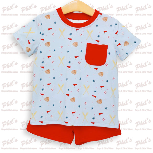 Baseball Printed Pocket Tee Short Set
