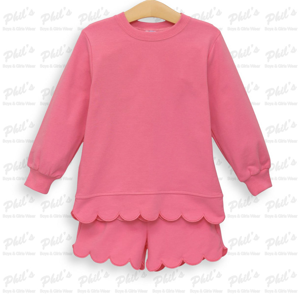 Girls' Pink Scallop Top & Shorts Set