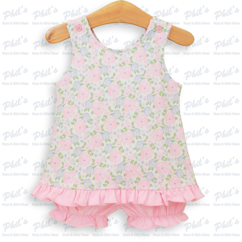 Pink Floral Cross-Back Bloomer Set