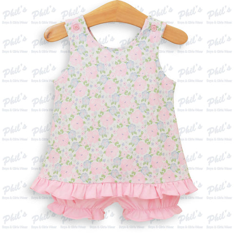 Pink Floral Cross-Back Bloomer Set