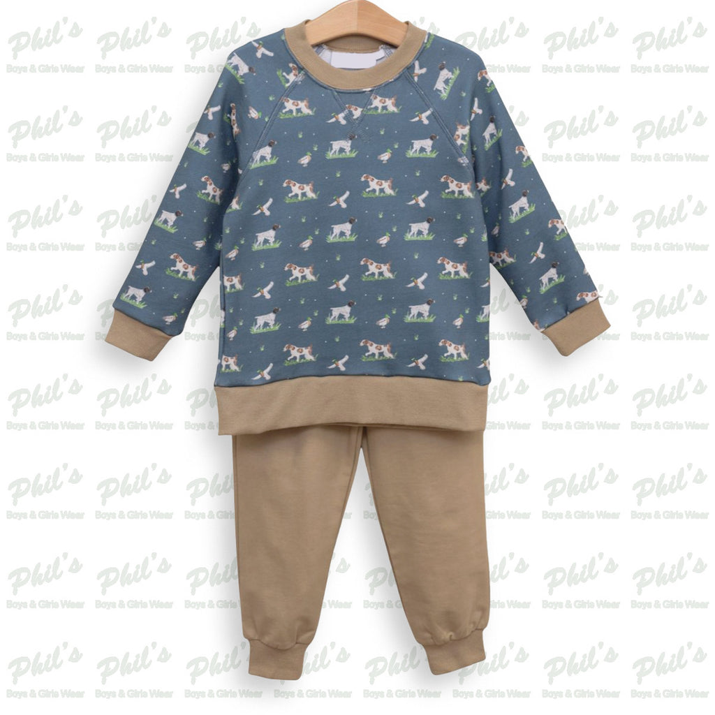 Infant Boys' Dog & Duck Print Sweatshirt & Tan Joggers Set