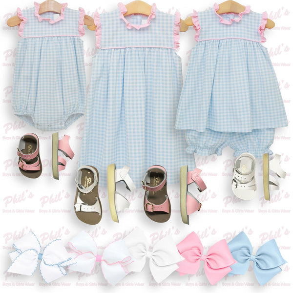 Blue Gingham Pink Ruffle Bloomer Set