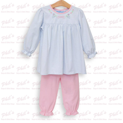 Bow Floral Embroidery Ruffle Jogger Set
