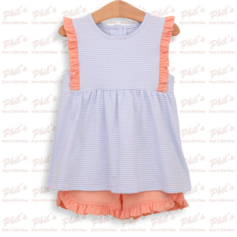 Dusty Blue and Coral Ruffle Short Set