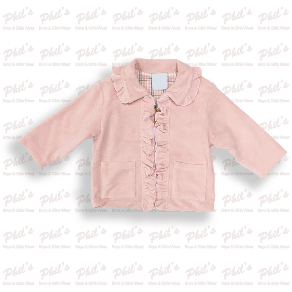 Pink Ruffle Zip Up Fleece Coat