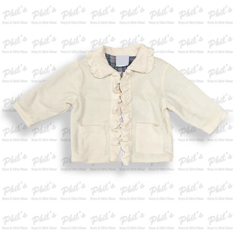 Cream Ruffle Zip Up Fleece Coat