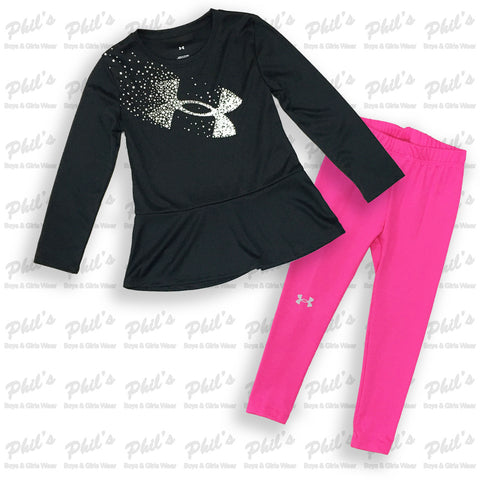 Under Armour Dry-Fit Black and Neon Pink Legging Set