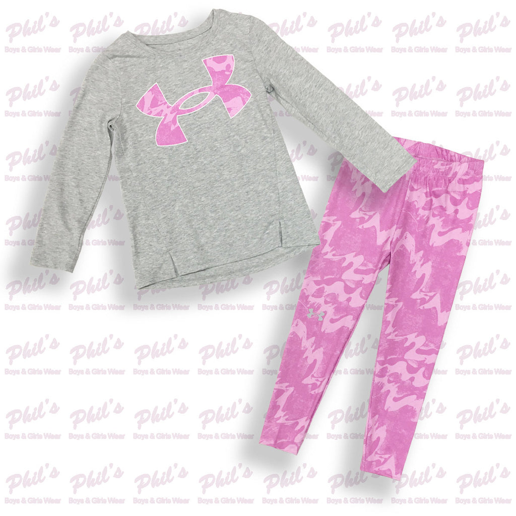 Under Armour Grey Top with Pink Dry-Fit Legging Set