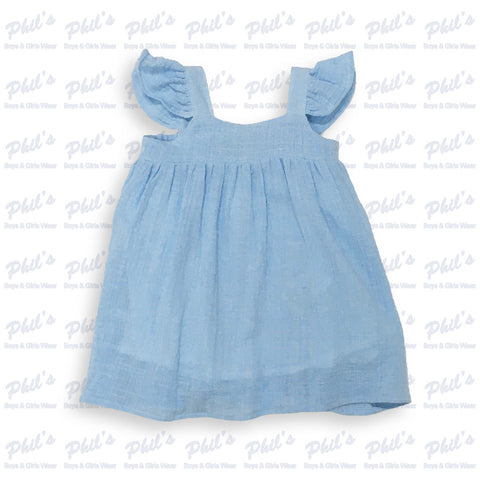 Blue Linen Flutter Sleeve Dress