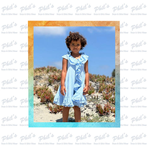 Blue Linen Ruffle Dress