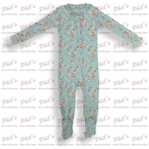 Teal Floral Zippered Bamboo Footie