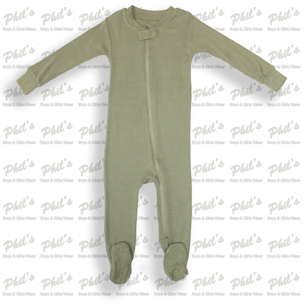 Army Green Zippered Bamboo Footie