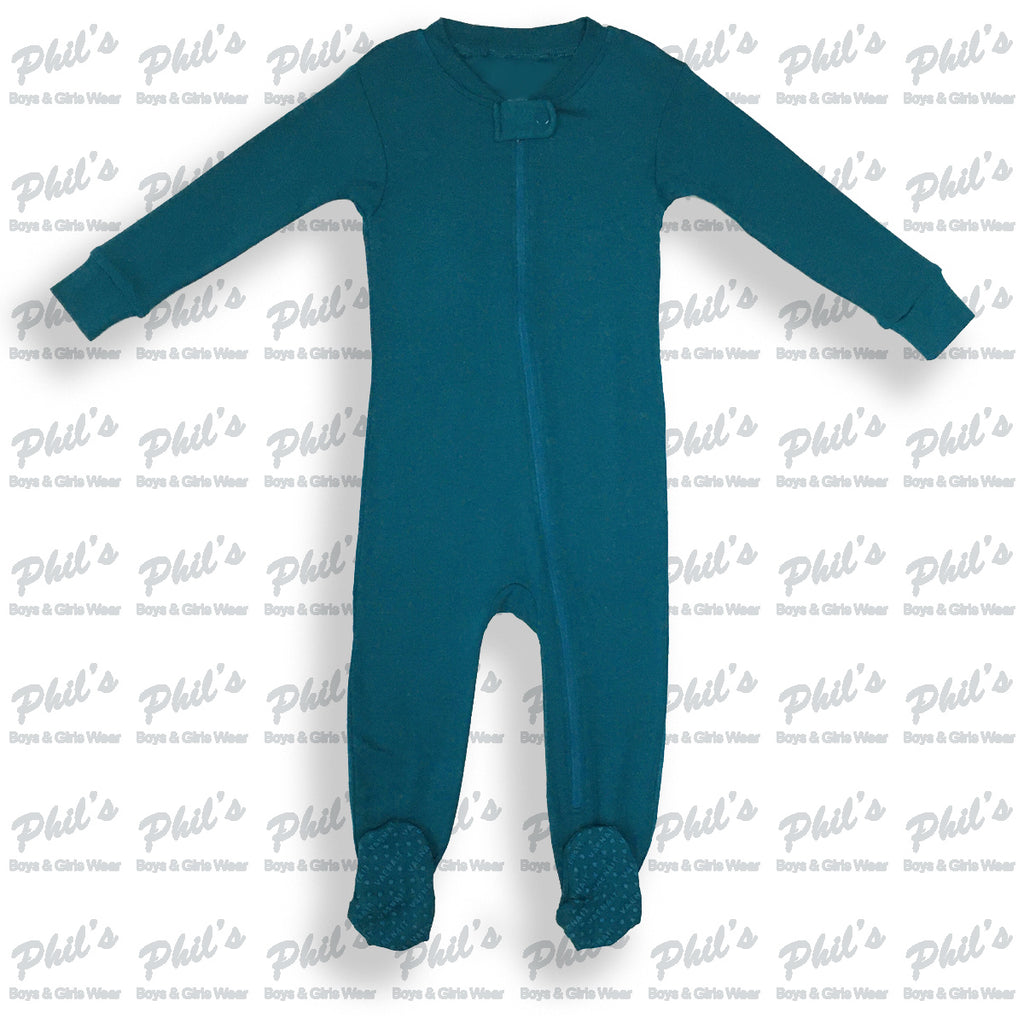 Peacock Blue Zippered Bamboo Footie