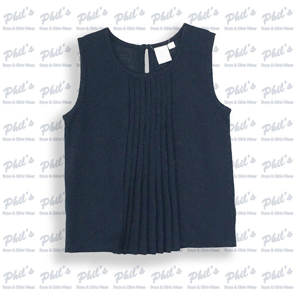 Navy Linen Sleeveless Top w/ Tuck Details