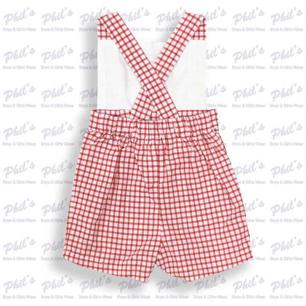 Red Plaid Cross Back Shortall w/ American Flag Embroidery