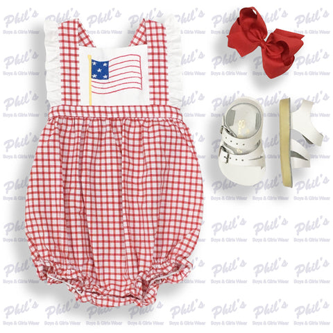 Red Plaid Bubble w/ American Flag Embroidery