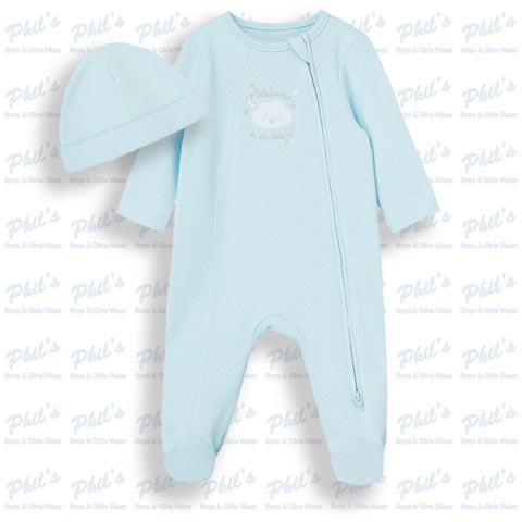 Welcome To The World Blue Zippered Footie Pajama