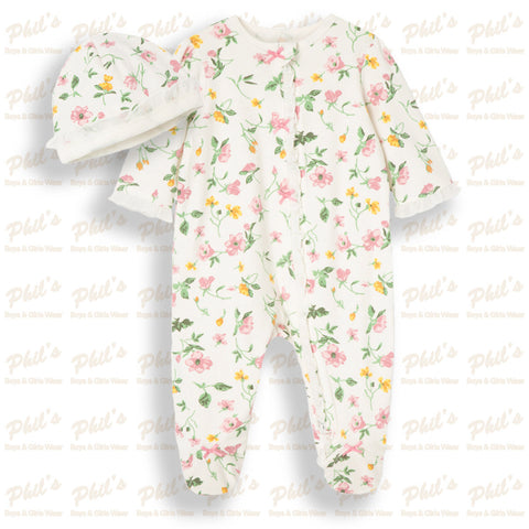Cream Pink / Yellow Floral Zippered Footie Pajama